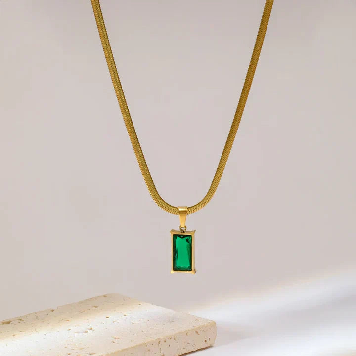 ( floz )™ -Collar Color Oro Con Cristal Jade : Elegancia y Sofisticación en Cada Detalle